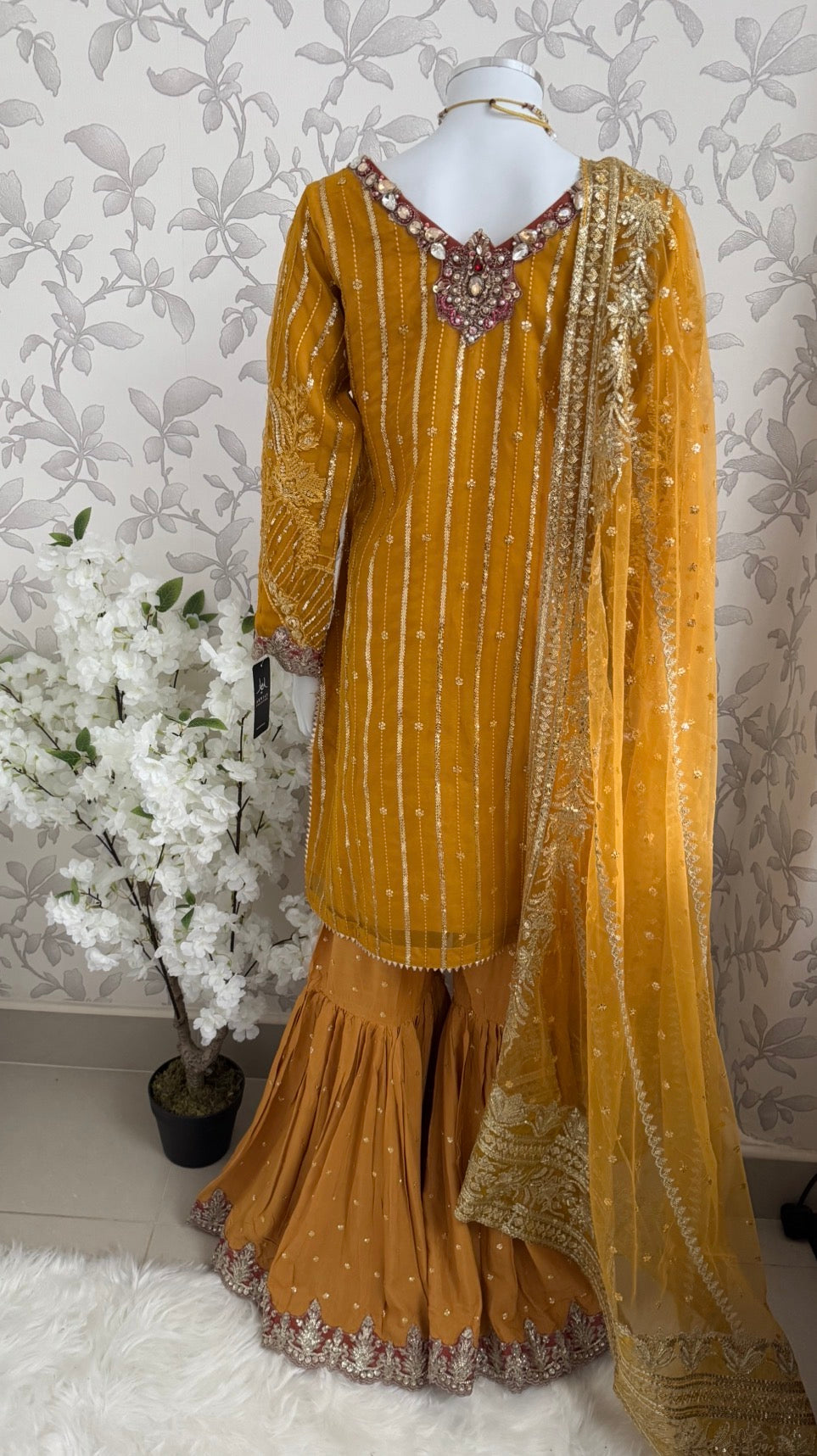 IMROZIAA- 3 piece Embroidered chiffon Gharara Suit