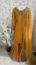 IMROZIAA- 3 piece Embroidered chiffon Gharara Suit