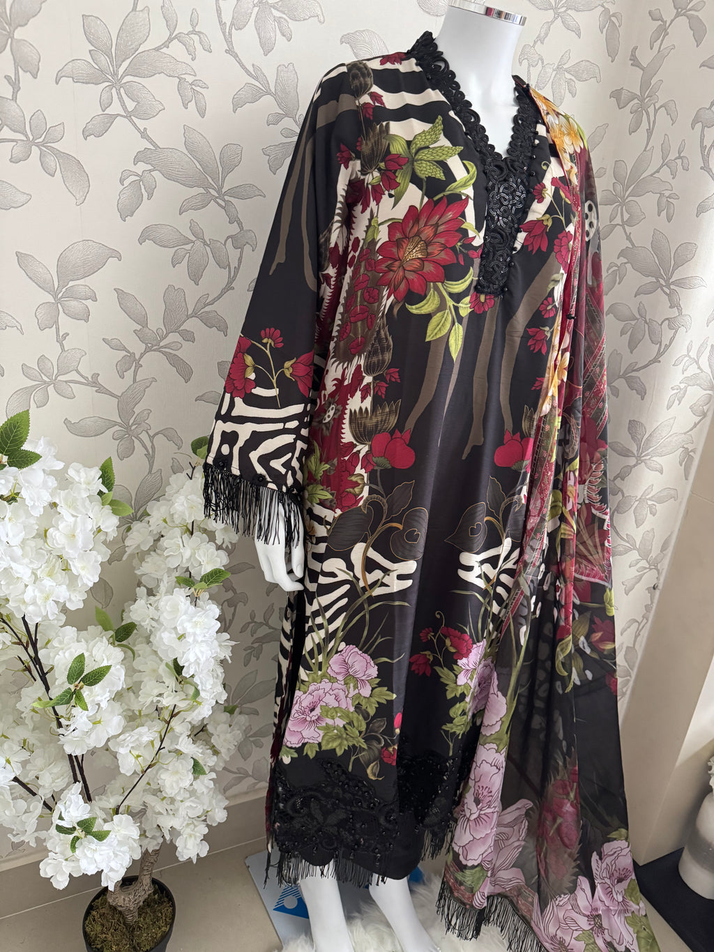 M Prints inspired Embroidered 3-Piece Suit | Pakistani Designer Dress