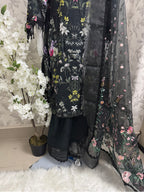 Black Floral-3 piece Embroidered Lawn Suit