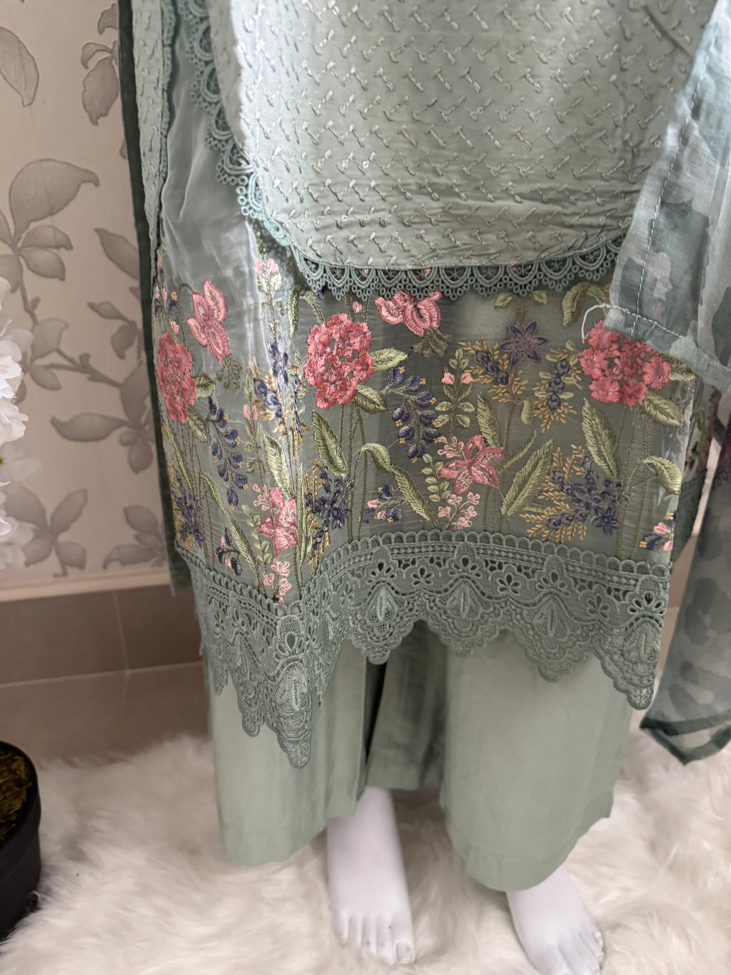 M Prints inspired Embroidered 3-Piece Suit | Pakistani Designer Dress