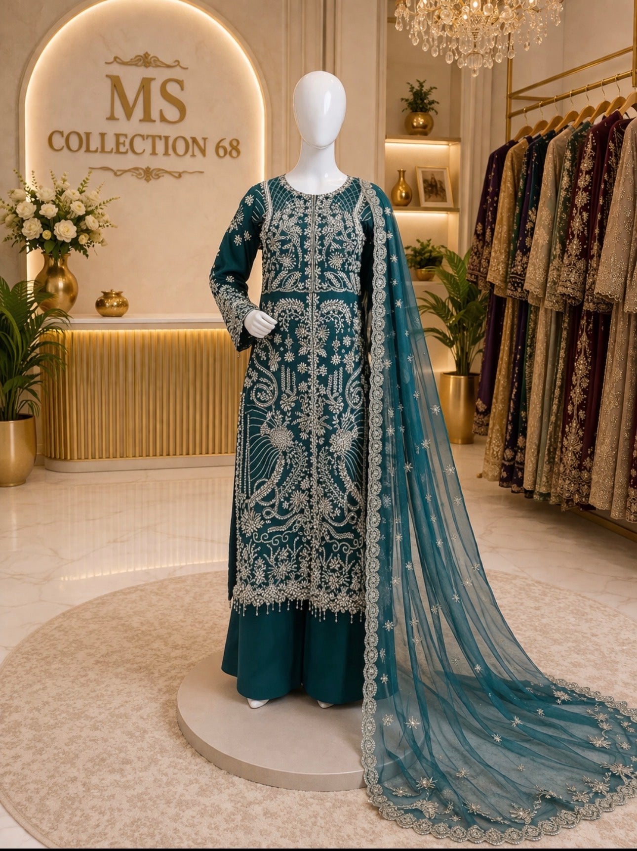 SYRA-3 pieces heavy embroidered soft organza suit