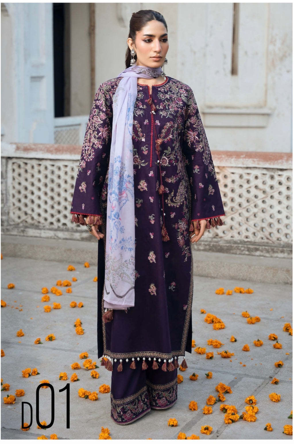 HUSN-E-EID  3 pieces Embroidered viscose Suit