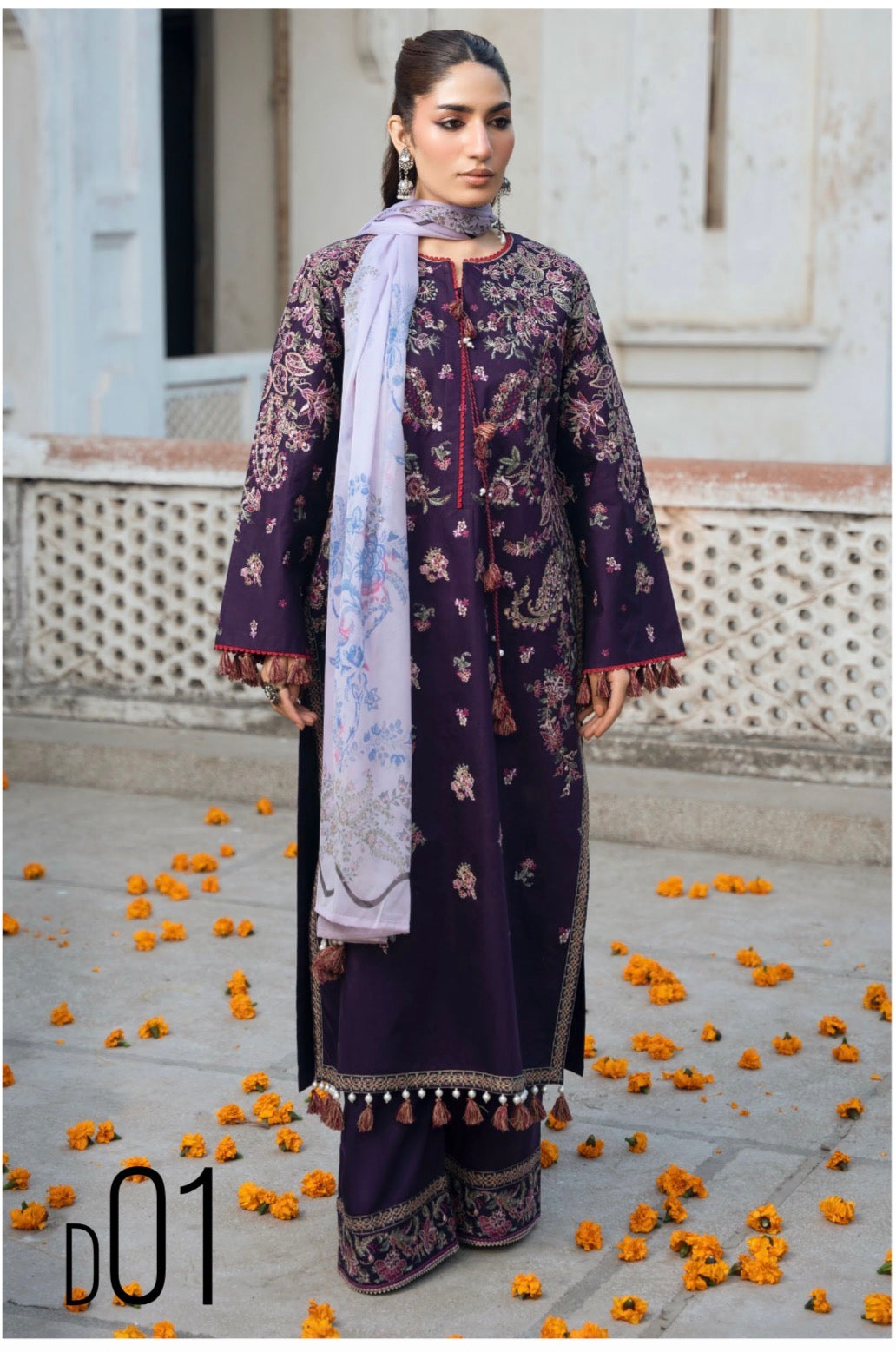HUSN-E-EID  3 pieces Embroidered viscose Suit