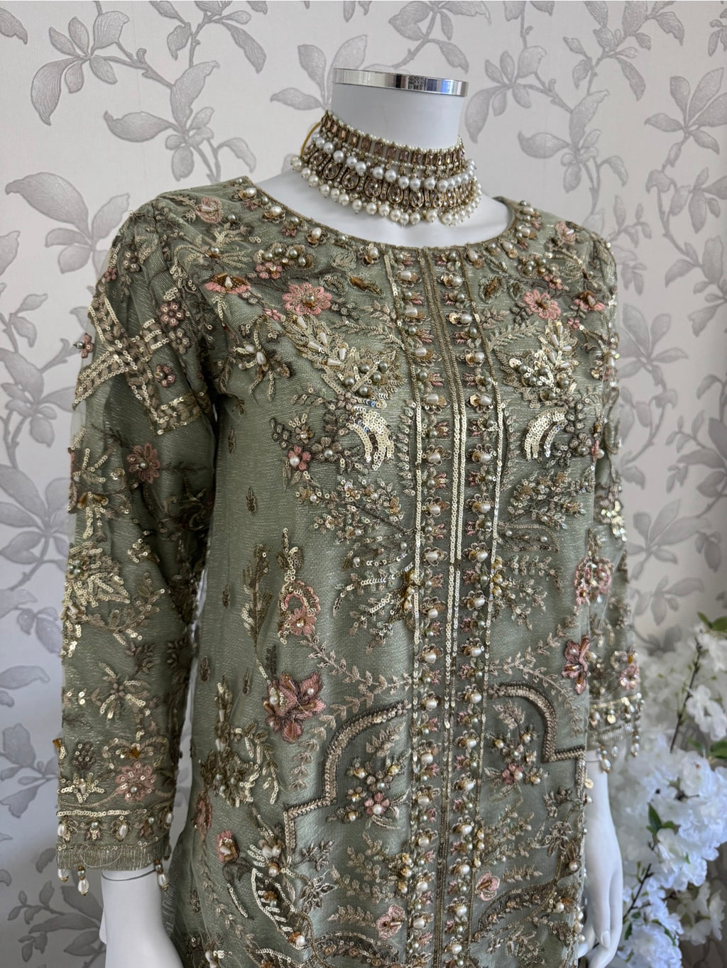 PEARLS- Luxury Hand Embellished Pakistani 3 piece sharara Suit