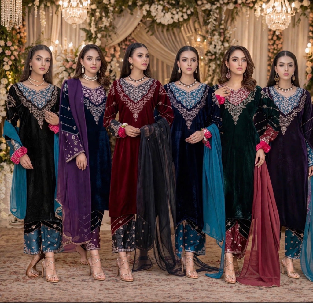 AYAA- 3 pieces Embroidered VELVET suit
