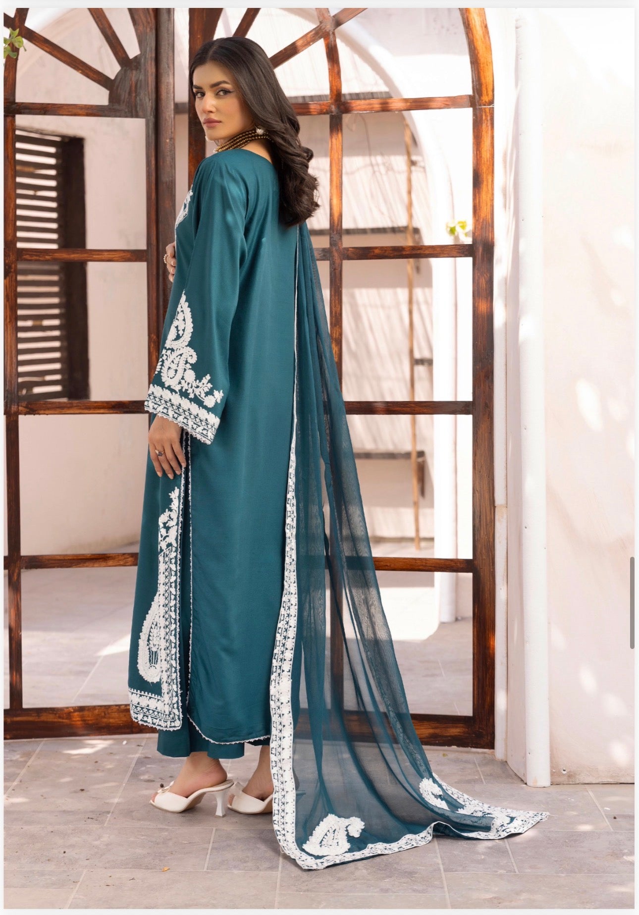 ALMILA- 3 pieces Embroidered Dhanak Suit