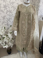 AFROZ Sage green-3 piece Embroidered soft Organza Suit
