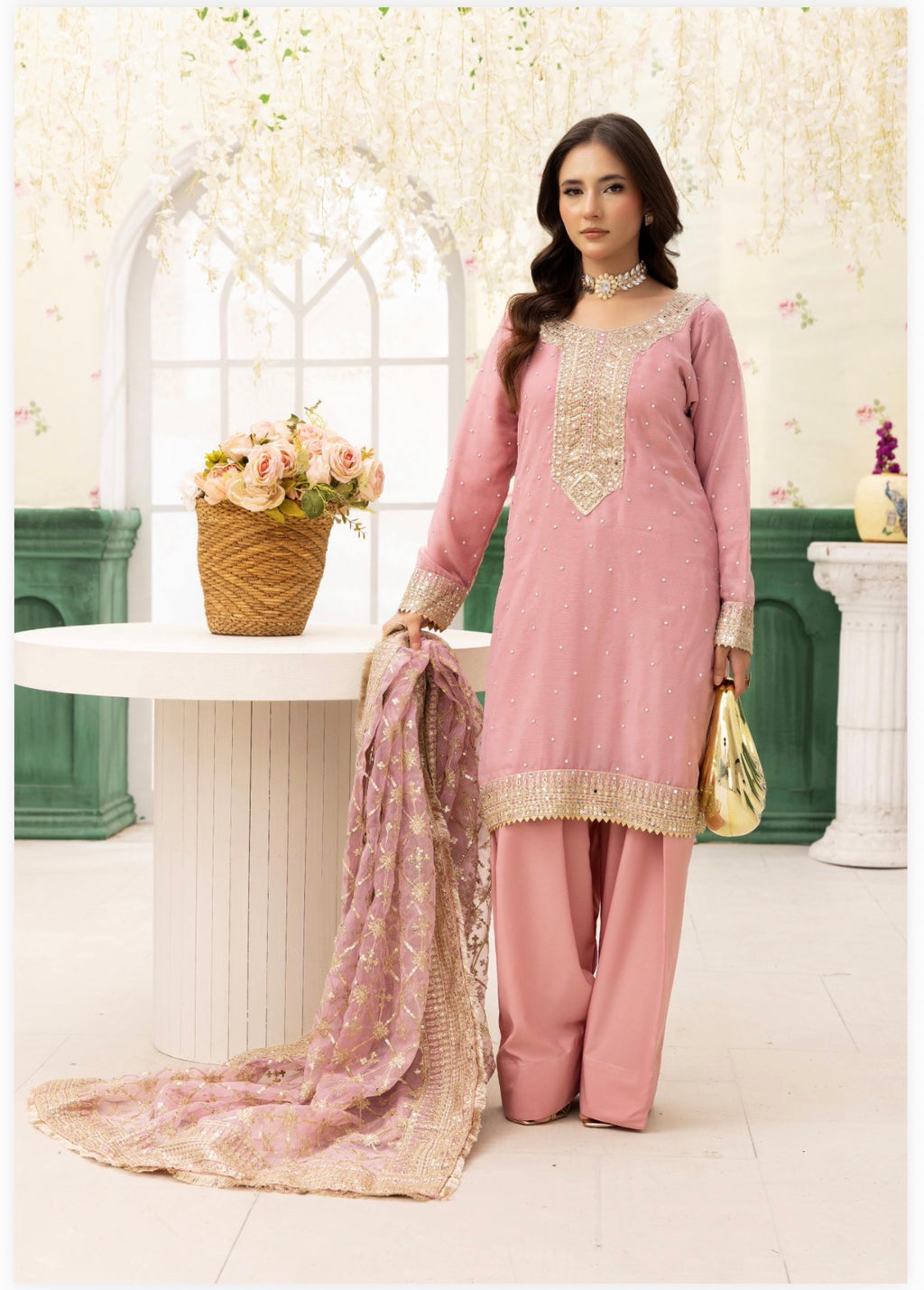 HAYA- 3 pcs embroidered chiffon suit with heavy embroidered organza duppatta