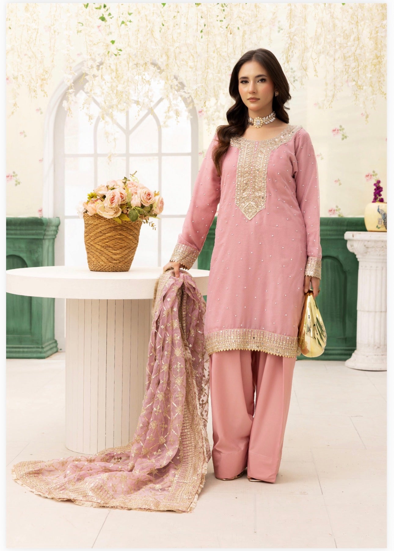 HAYA- 3 pcs embroidered chiffon suit with heavy embroidered organza duppatta