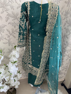 AFROZ Emerald- 3 piece Embroidered soft Organza Suit