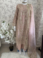 AFROZ Blush Pink- 3 piece Embroidered soft Organza suit