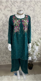 SILKY CHARM- 3 piece sequins Embroidered Silk Suit