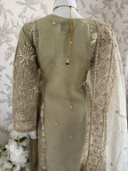 AFROZ Sage green-3 piece Embroidered soft Organza Suit
