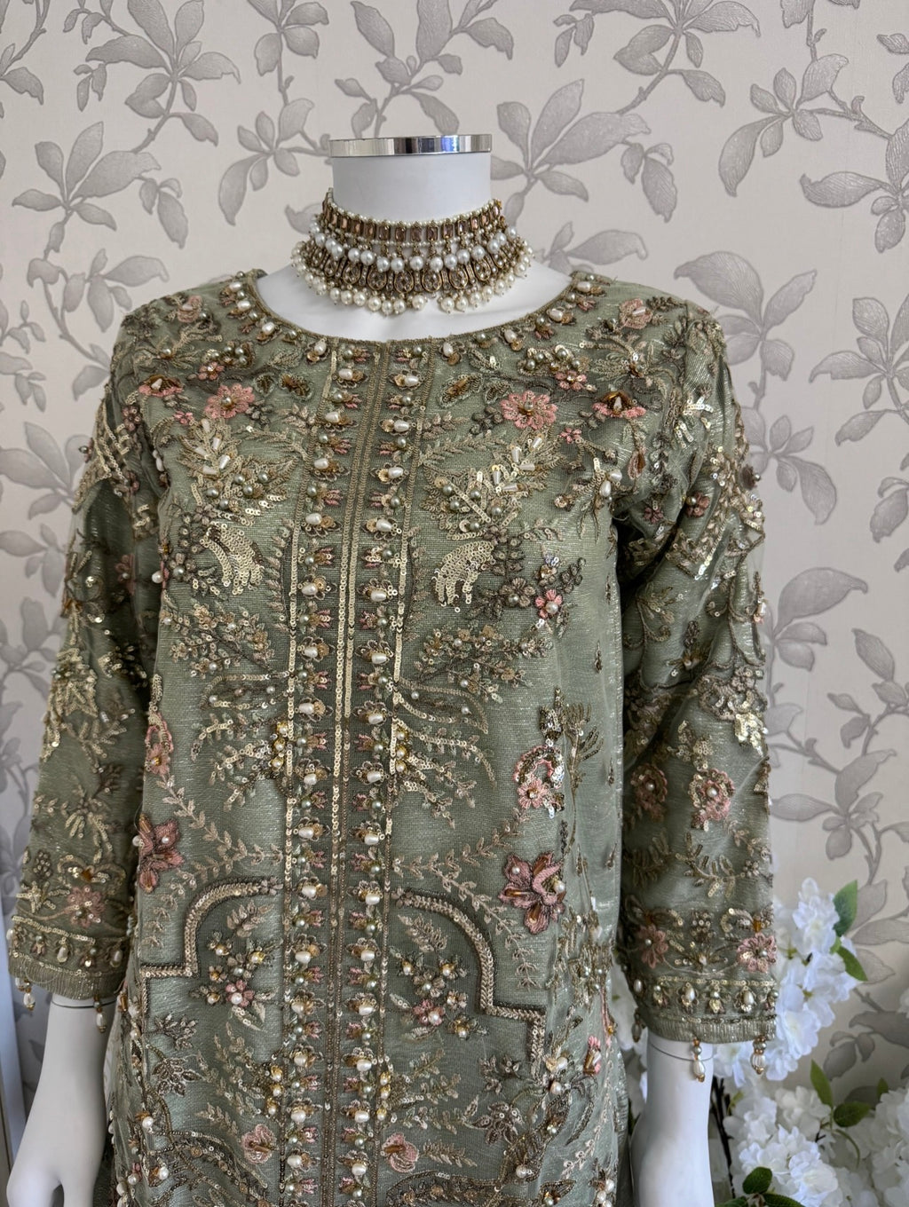 PEARLS- Luxury Hand Embellished Pakistani 3 piece sharara Suit