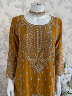 SAFFA- 3 piece Embroidered Chiffon Gharara Suit