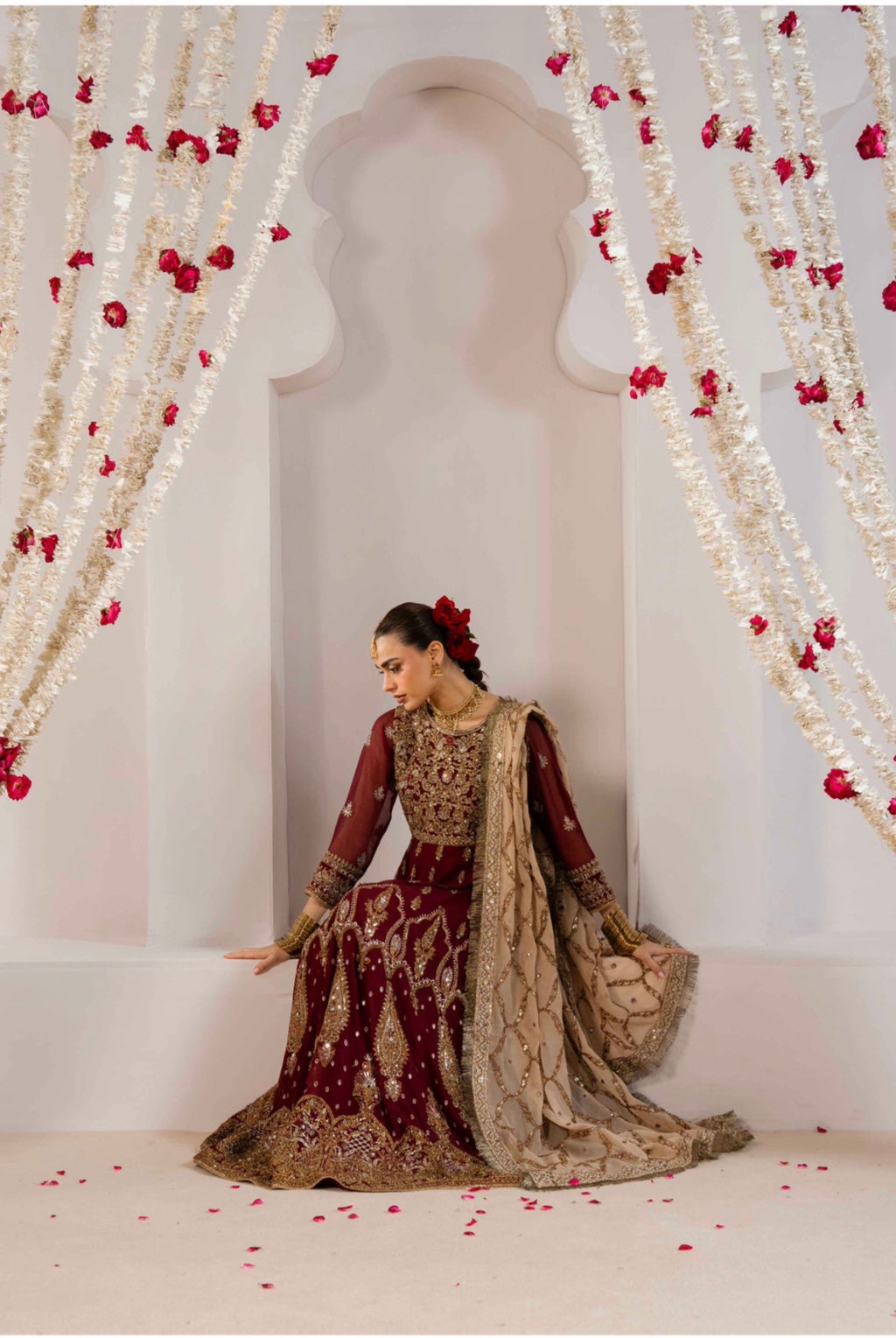 ALANI Royal Maroon- 3 pieces heavy embroidered chiffon Maxi Dress