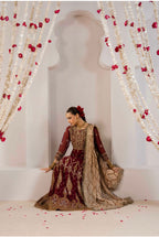 ALANI Royal Maroon- 3 pieces heavy embroidered chiffon Maxi Dress
