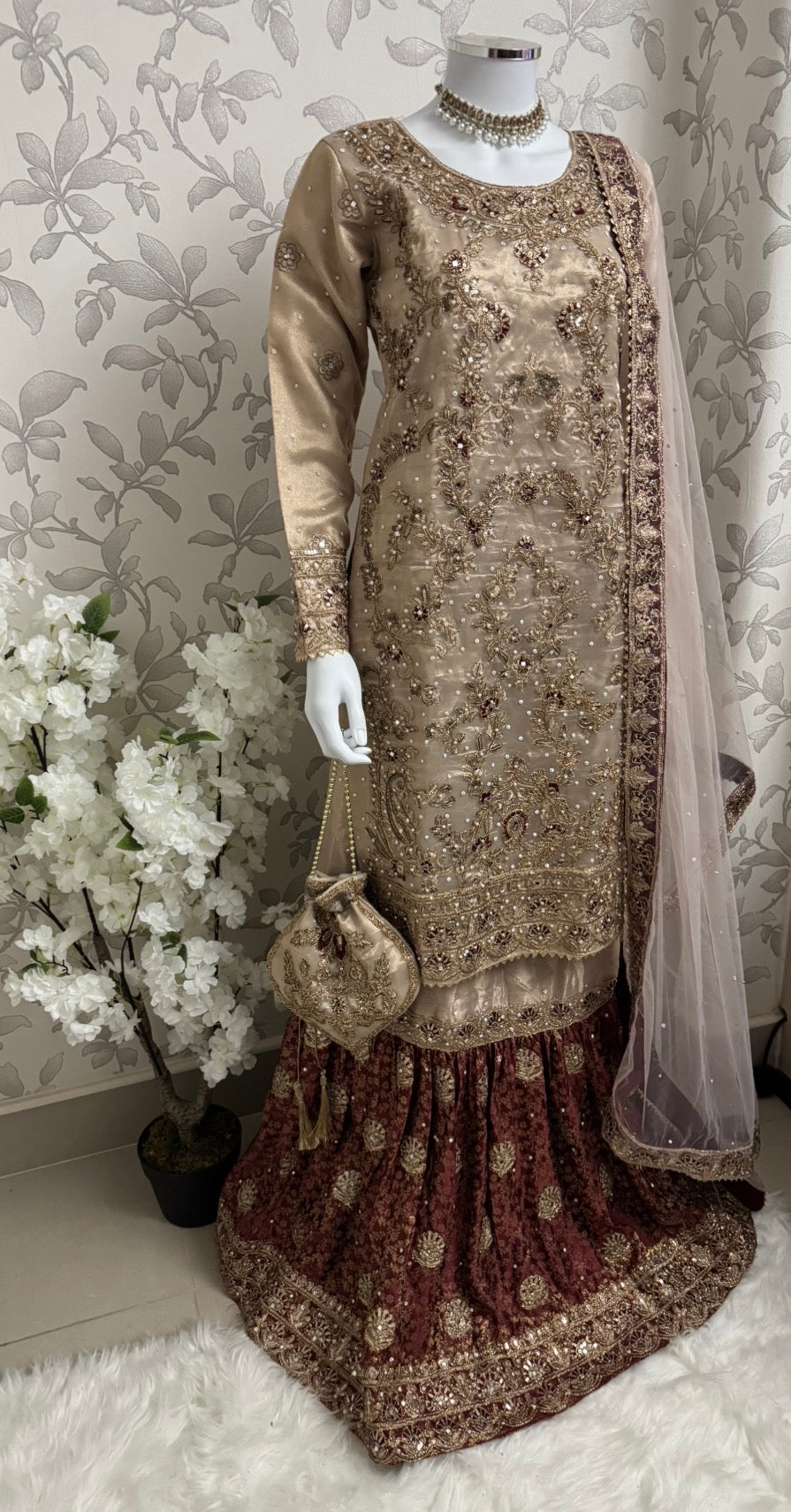 AMAIRA-3 pieces heavy Embroidered Masoori Gharara Suit