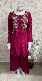 SILKY CHARM- 3 piece sequins Embroidered Silk Suit