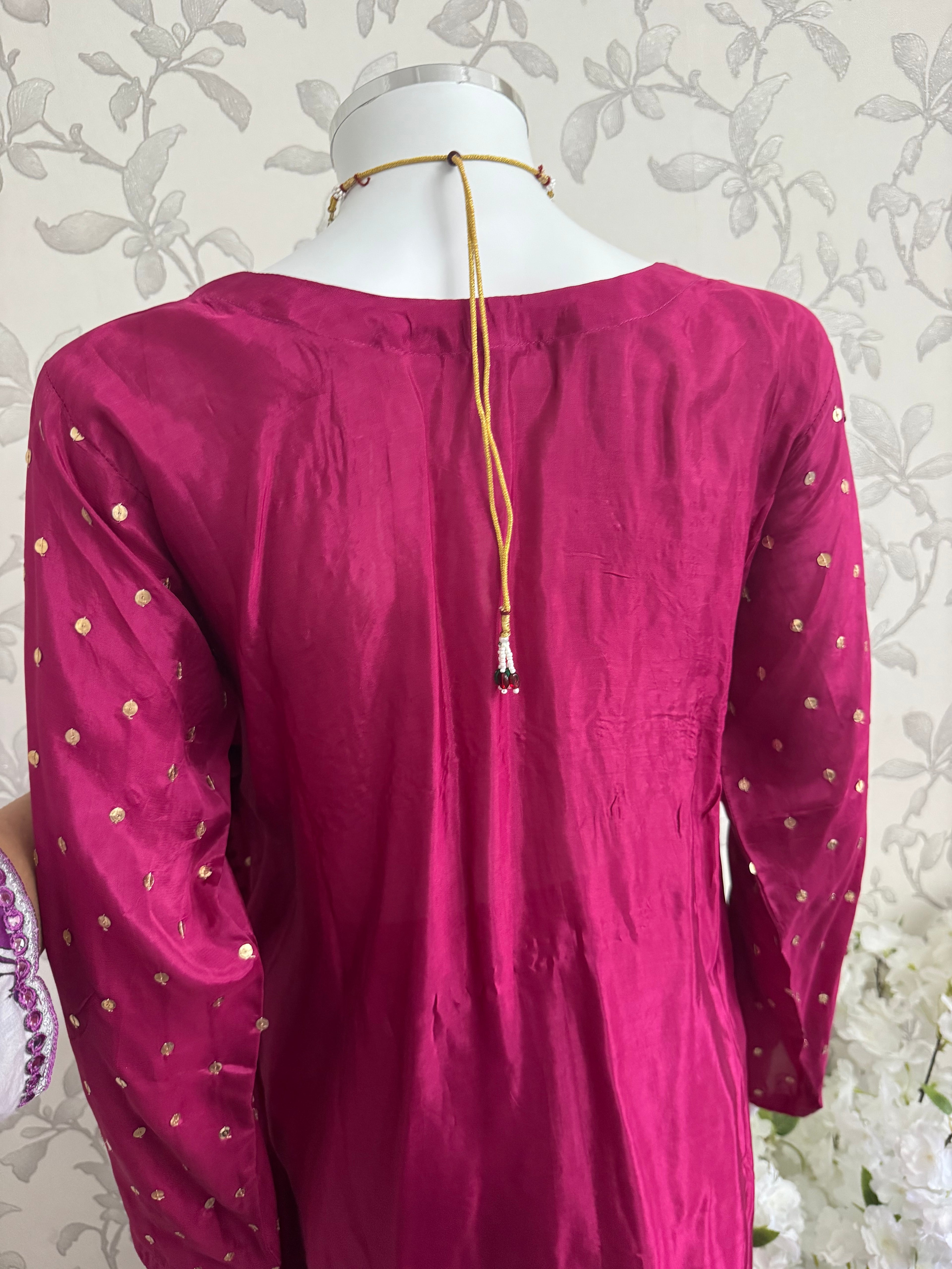 SILKY CHARM- 3 piece sequins Embroidered Silk Suit