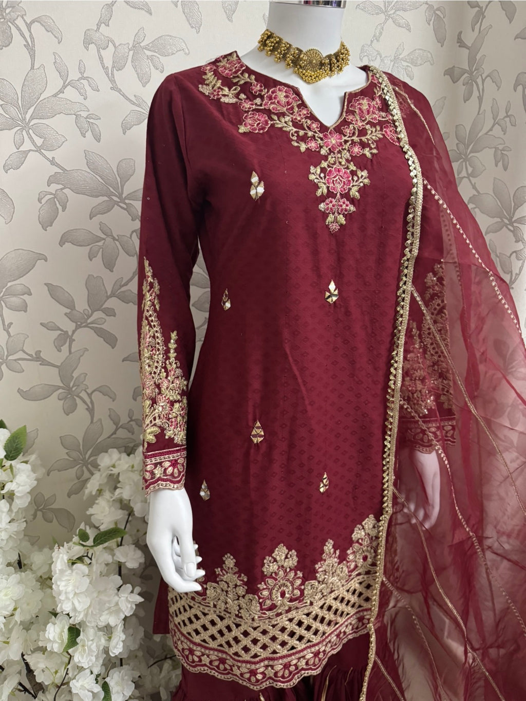 HIRA- 3 pieces Embroidered Gharara Suit