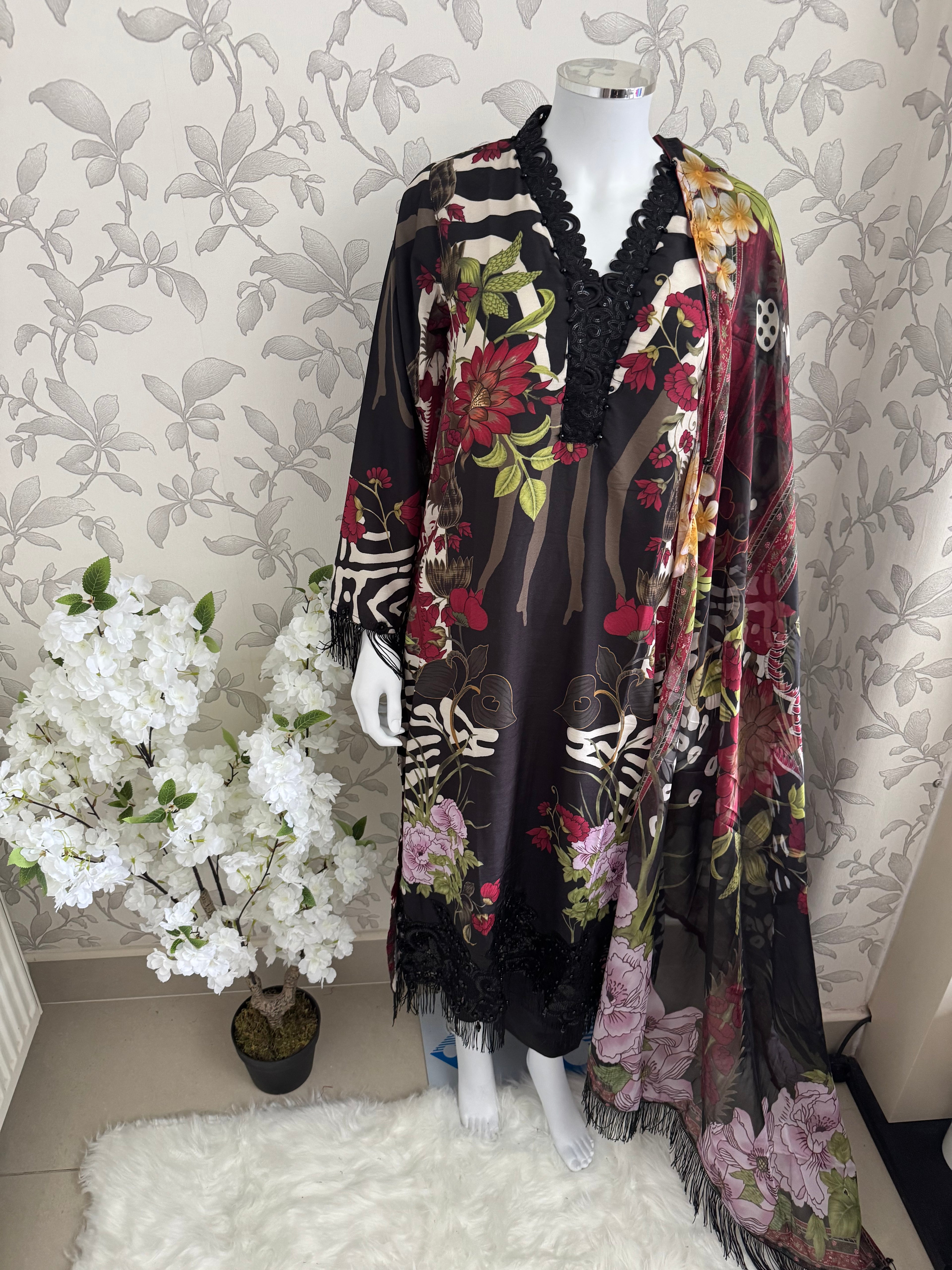 M Prints inspired Embroidered 3-Piece Suit | Pakistani Designer Dress