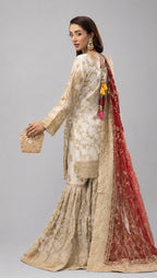 DULHAN - 3 pieces heavy Embroidered Net Pakistani wedding Gharara Suit