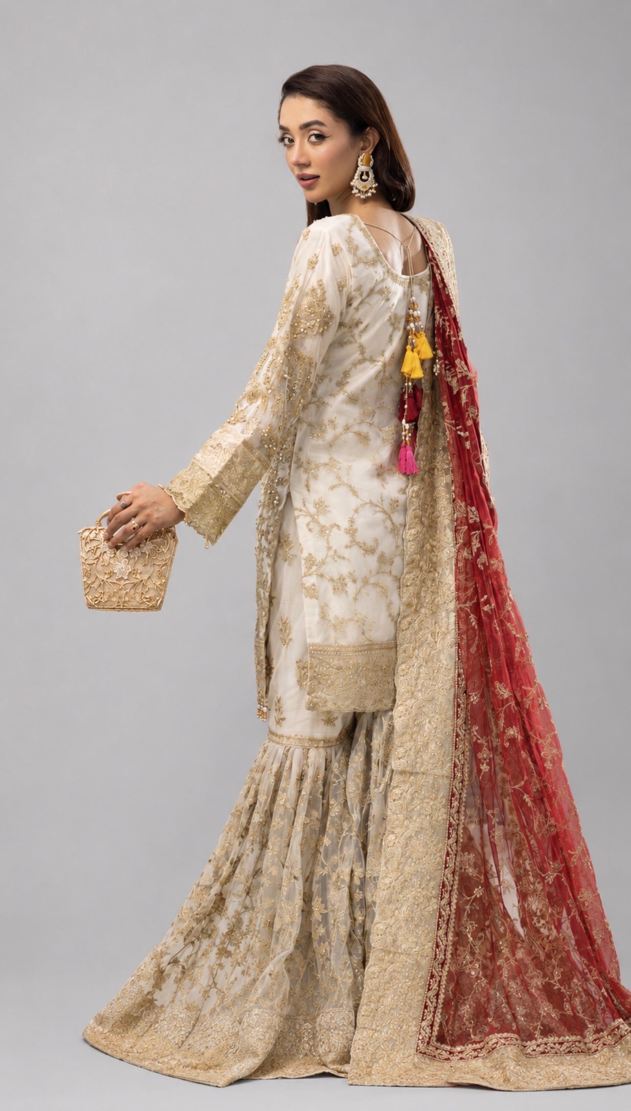 DULHAN - 3 pieces heavy Embroidered Net Pakistani wedding Gharara Suit