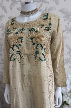 SILKY CHARM- 3 piece sequins Embroidered Silk Suit