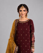 CHAAND RAAT- 3 piece Embroidered Raw Silk sharara Suit