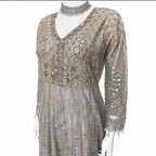 MASHAL- 3 pieces Embroidered Net Maxi Dress with embroidered organza Duppatta