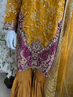 IMROZIAA- 3 piece Embroidered chiffon Gharara Suit