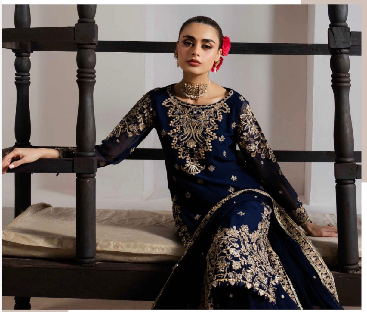ALANI Navy Blue- 3 pieces Embroidered plazo sharara Suit