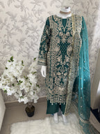 AFROZ Emerald- 3 piece Embroidered soft Organza Suit
