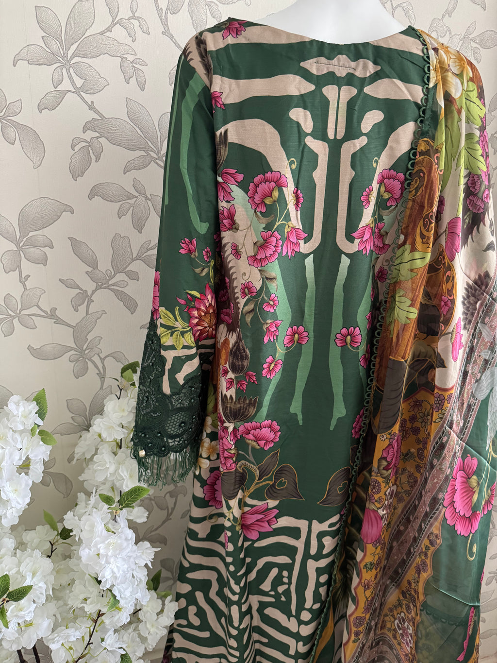 M Prints inspired Embroidered 3-Piece Suit | Pakistani Designer Dress