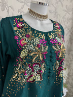 SILKY CHARM- 3 piece sequins Embroidered Silk Suit