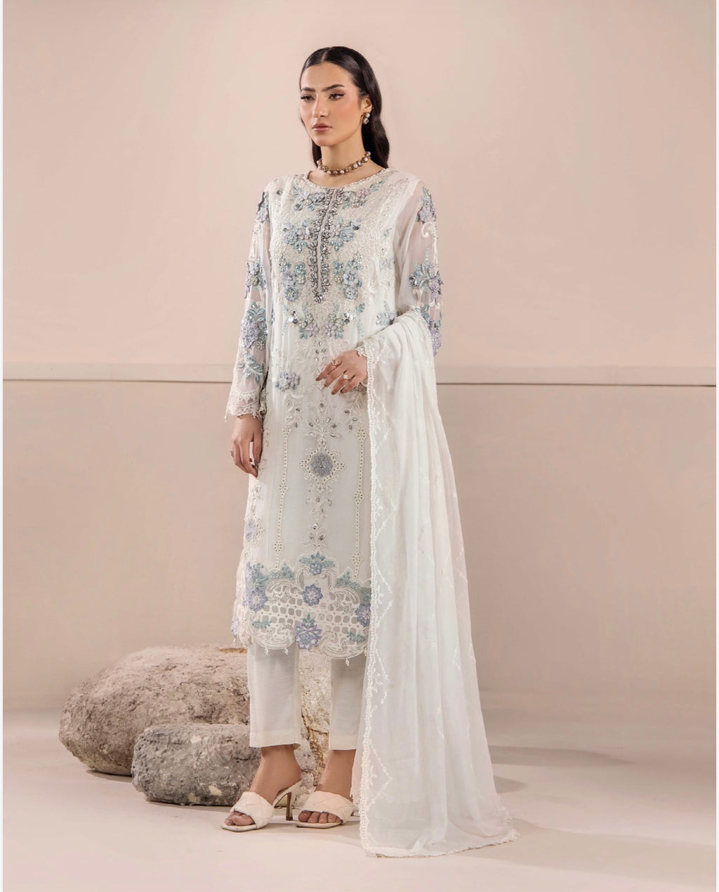 THREADS-3 piece Embroidered Chiffon Suit