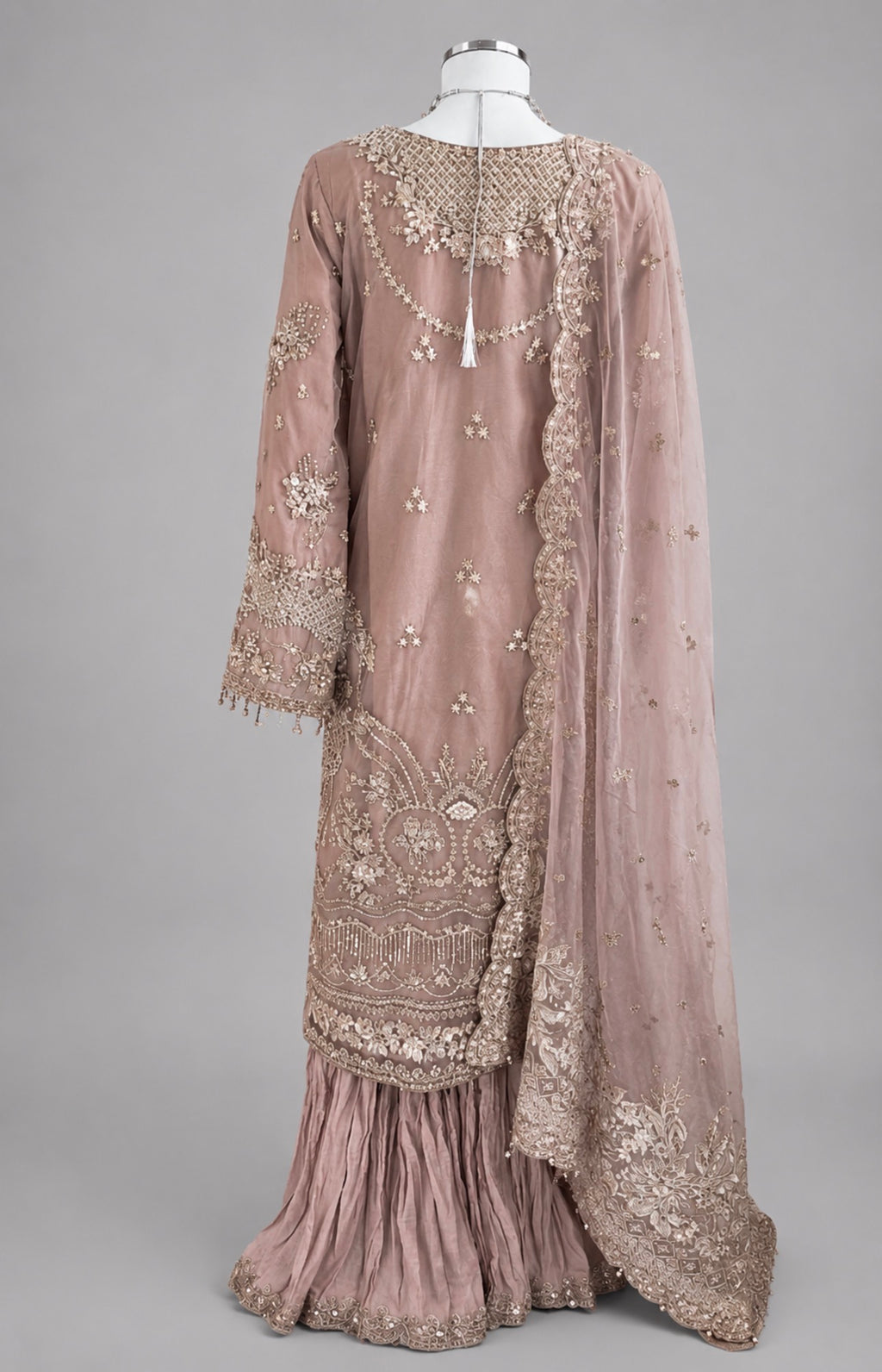 SERENE Blush Pink- 3 piece Embroidered soft organza Sharara Suit