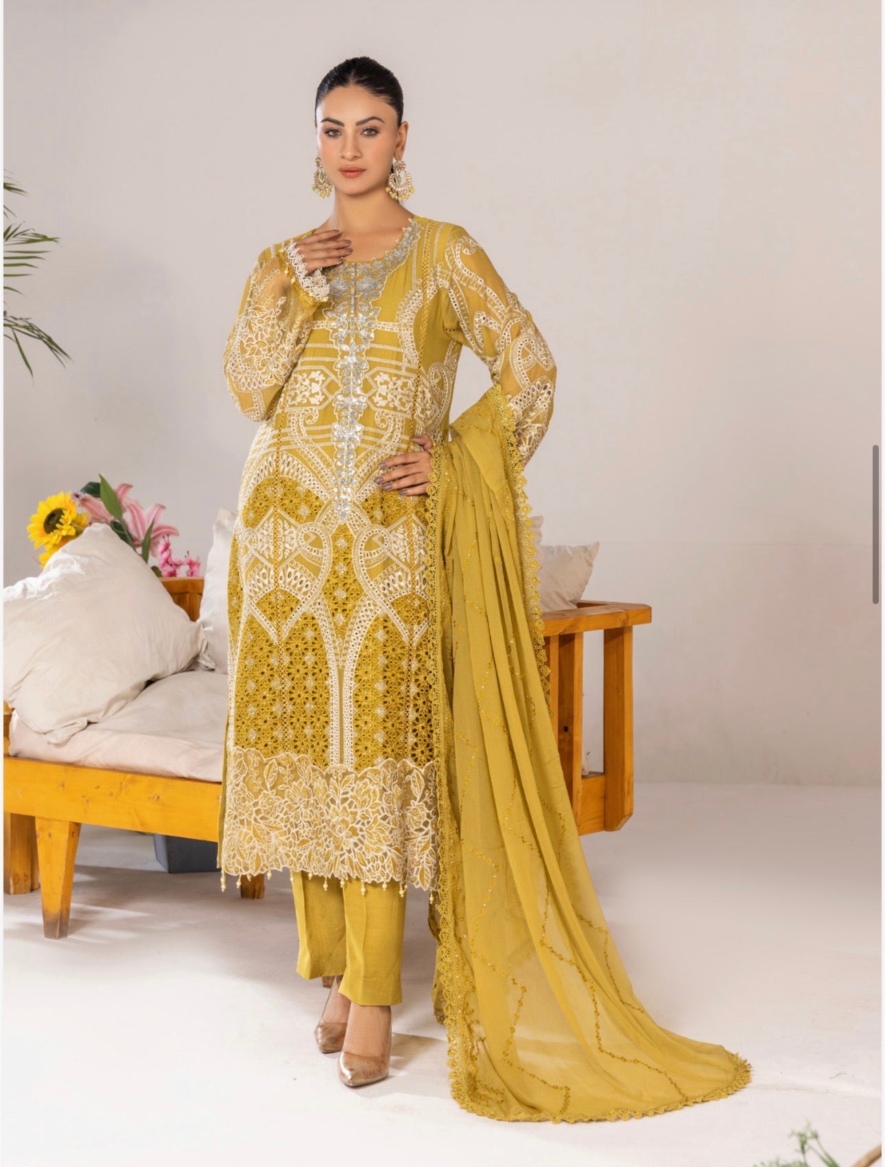SONIYA-3 piece Embroidered Chiffon Suit