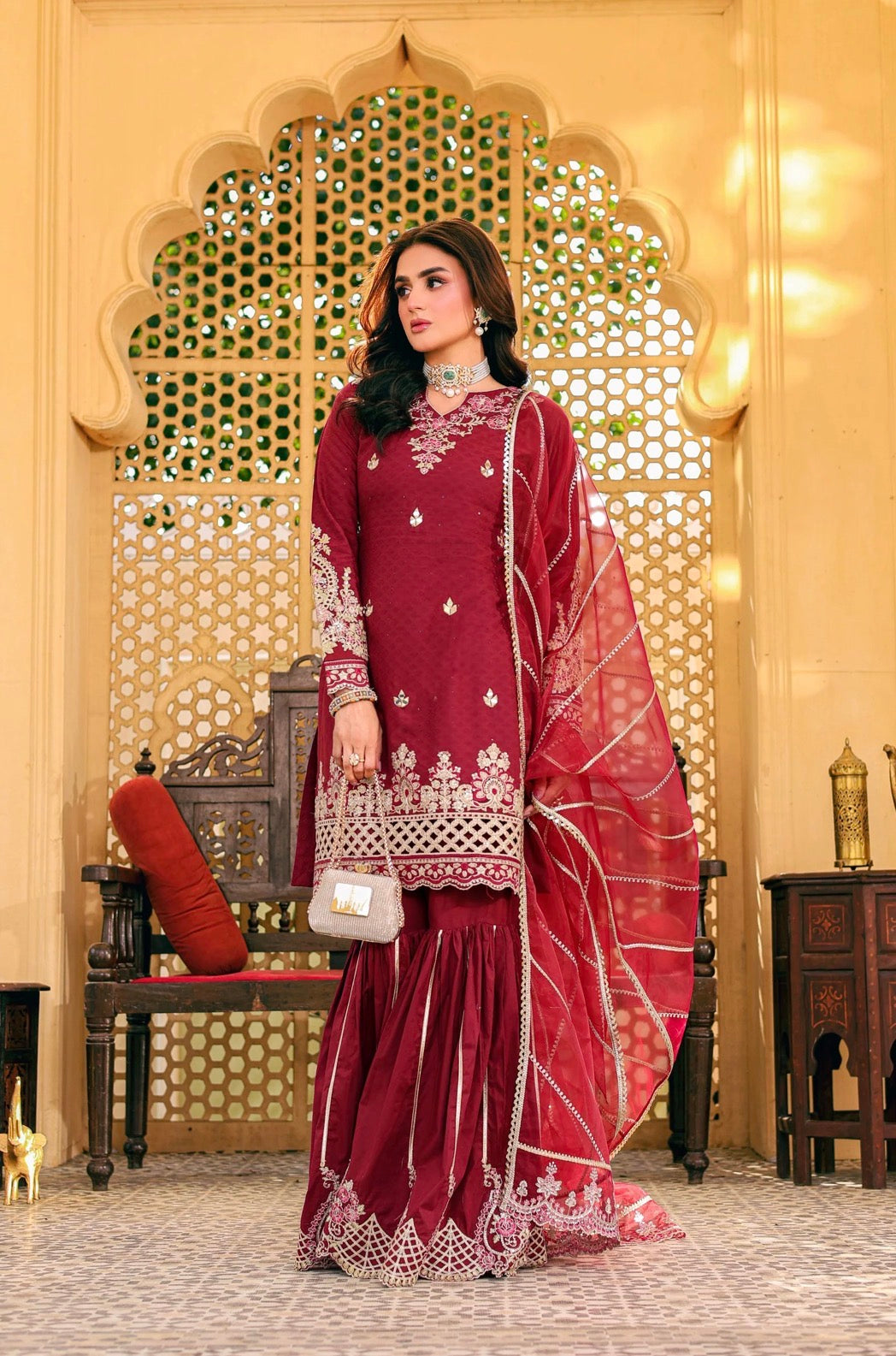 HIRA- 3 pieces Embroidered Gharara Suit