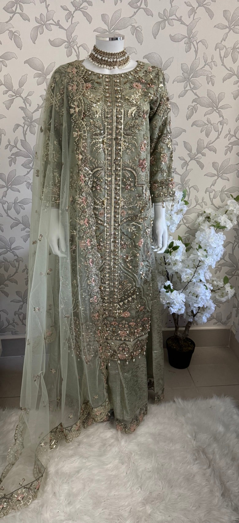 PEARLS- Luxury Hand Embellished Pakistani 3 piece sharara Suit