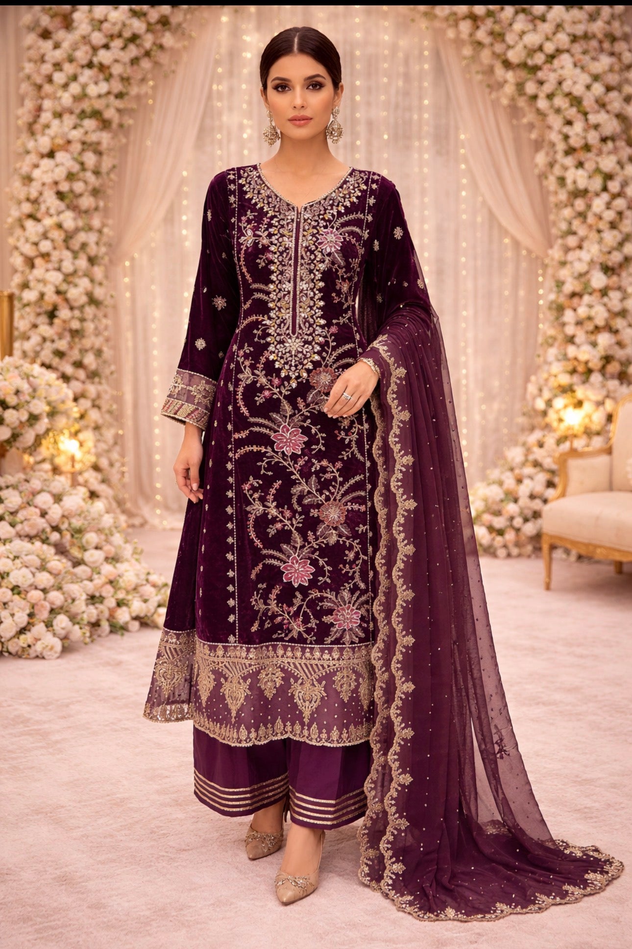 MAHRUKH- 3 pieces Heavy Embroidered velvet Suit