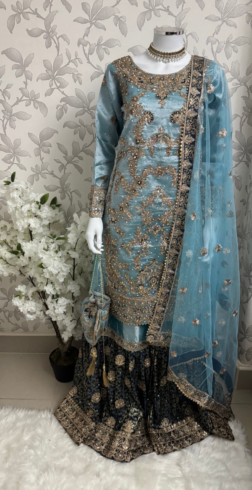 AMAIRA-3 pieces heavy Embroidered Masoori Gharara Suit