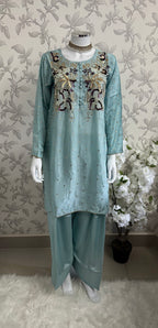 SILKY CHARM- 3 piece sequins Embroidered Silk Suit