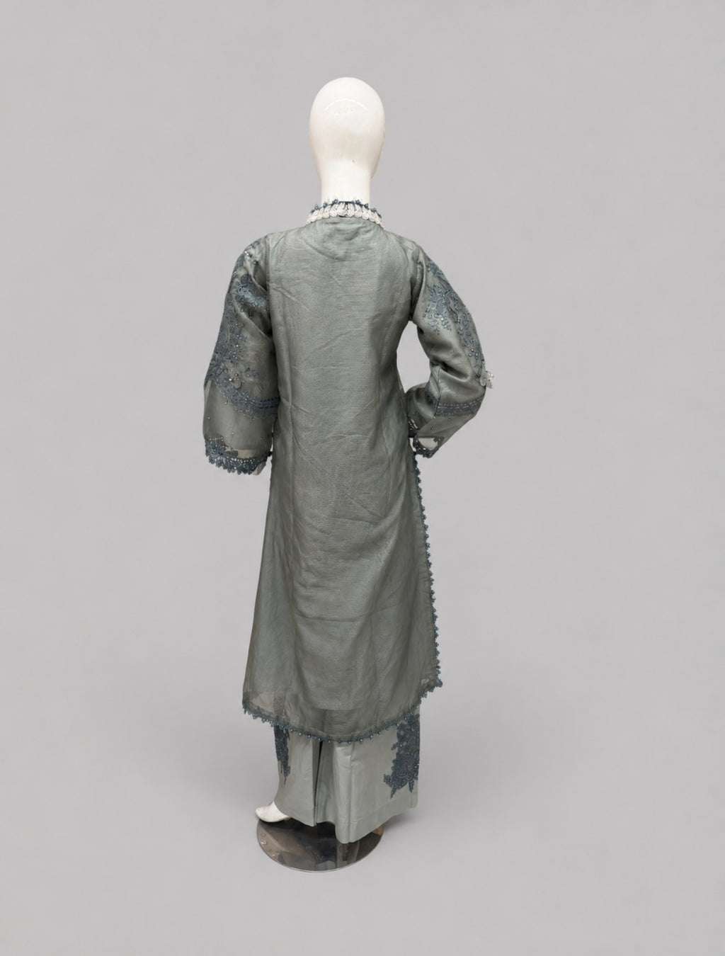 Sage Elegance- 3 piece Luxury Embroidered khaadi Net Suit