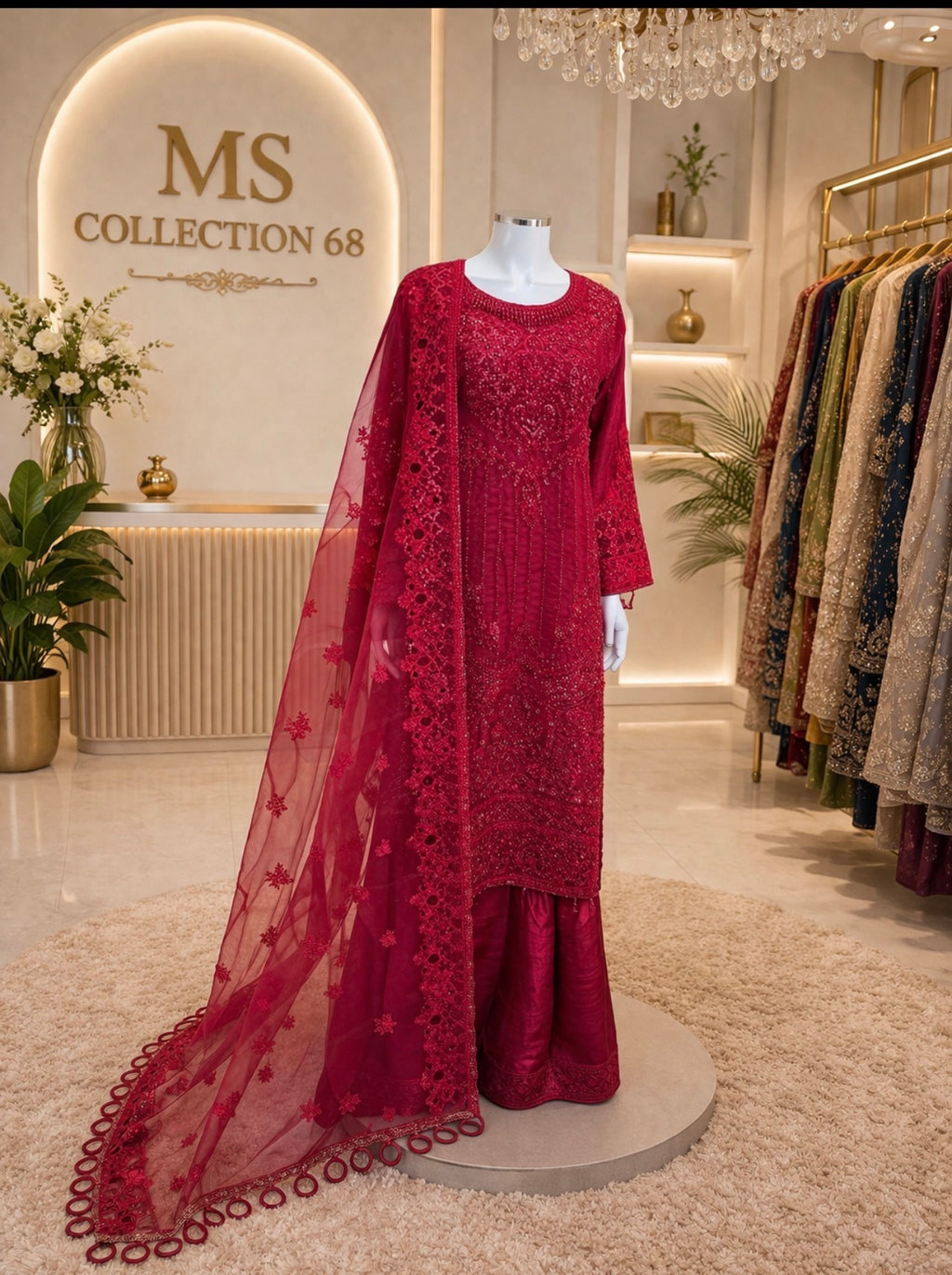 SANNA-3 pieces heavy embroidered Net suit