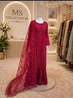 SANNA-3 pieces heavy embroidered Net suit