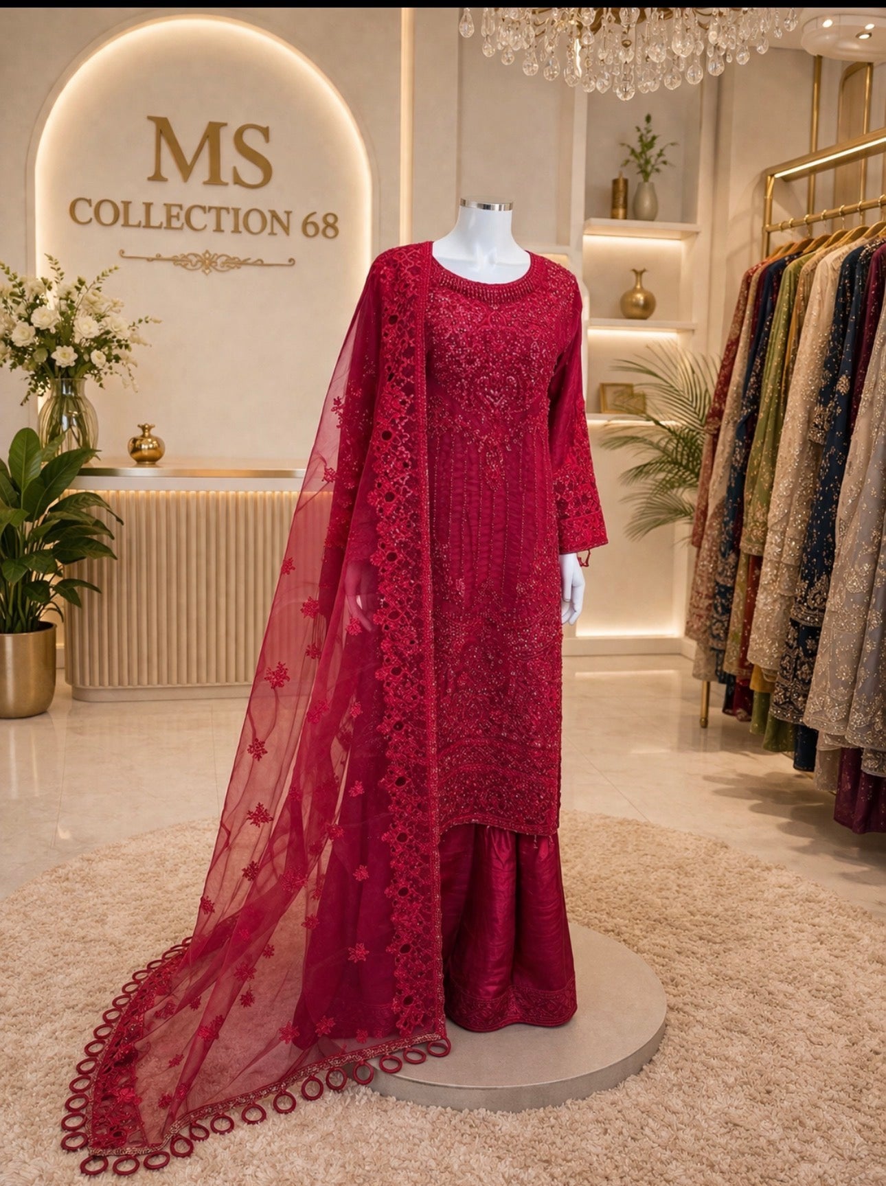 SANNA-3 pieces heavy embroidered Net suit