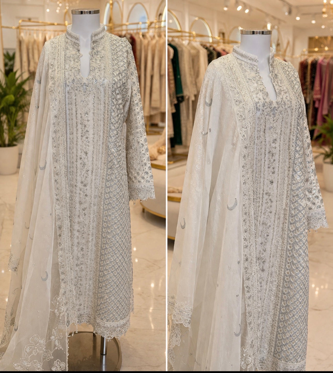 CHANDNI- 3 pieces Embroidered soft organza sharara Suit with embroidered chiffon Duppatta